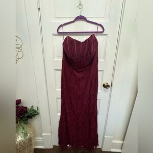 NWT Fashion Nova Burgundy Lace Strapless Gown 3X